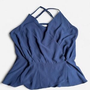 Naked Zebra navy blue wrap sleeveless top with criss cross back, Size Large